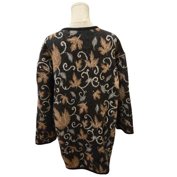 TUNDRA Canada Vintage Leaves Pure Virgin Wool Collared Cardigan Large Gray - Picture 3 of 9